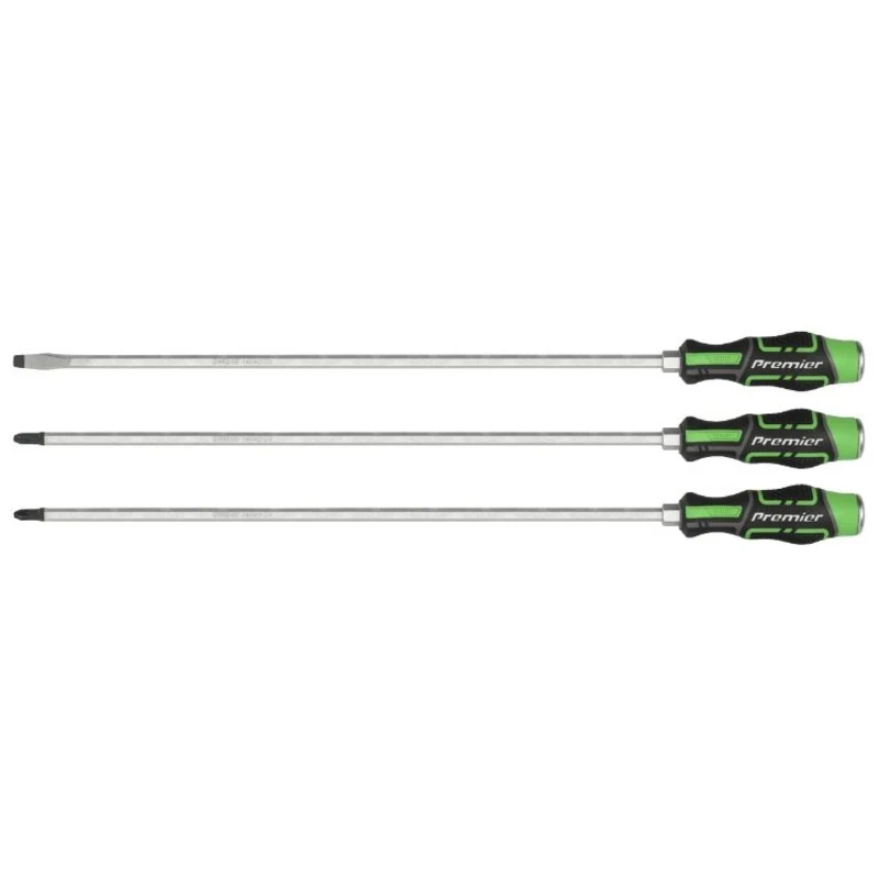 Sealey Extra-Long Hammer-Thru Screwdriver Set - Hi-Vis Green 450mm 3pc (Premier)
